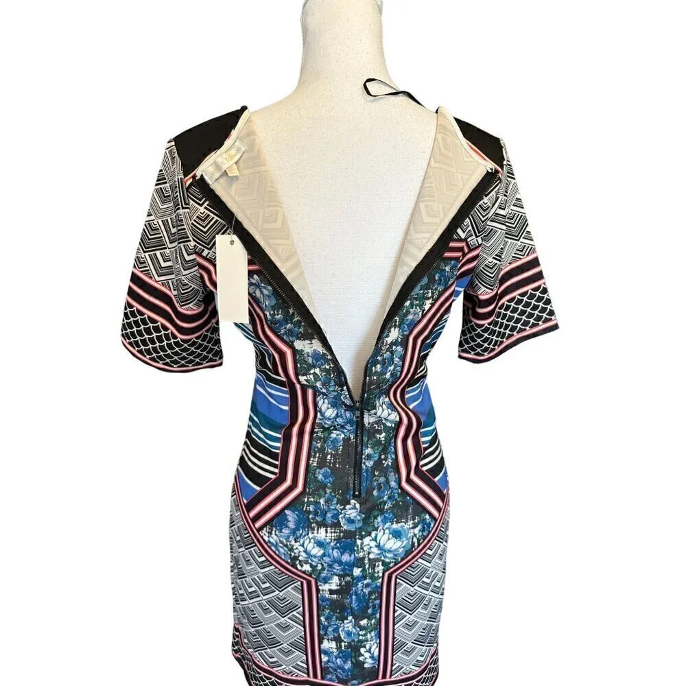 Jealous Tomato Women Dress SZ L Geometric Floral Print Short Sleeve Stretch NEW